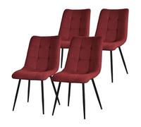 ML-Design Set de 4 Chaises de Salle à Manger Rouge, avec Revêtement en Tissu Polyester et Pieds Métalliques Noirs, Chaises de Cuisine avec Dossier, Chaises Rembourrées pour Salon Bureau, Kit Montage