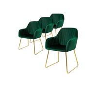 ML-Design Set de 4 Chaises de Salle à Manger, Vert, Assise Rembourrée en Velours, Pieds