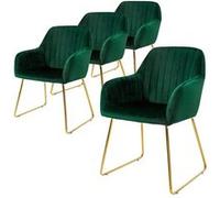 ML-Design Set de 4 Chaises de Salle à Manger, Vert, Assise Rembourrée en Velours, Pieds