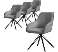 ML-Design Set de 4X Chaise de Salle à Manger, Gris, en Textile Tissé, Chaise Rembourrée avec Accoudoirs/Dossier, Pivotante à 360°, Pieds en Métal, Fauteuil Ergonomique, Chaise Élégant Salon Cuisine