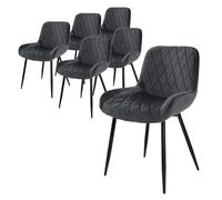 ML-Design Set de 6 Chaises de Salle à Manger, Anthracite, avec Dossier et Accoudoirs, Assise Velours, Pieds Métal Noir, Style Rétro, Fauteuil Moderne de Salon Bureau Cuisine, Kit de Montage Inclus