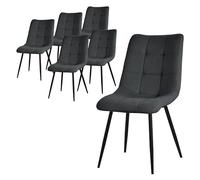 ML-Design Set de 6 Chaises de Salle à Manger Anthracite, Revêtement en Tissu Polyester et Pieds Métalliques Noirs, Chaises de Cuisine avec Dossier, Chaises Rembourrées de Salon Bureau, Kit de Montage