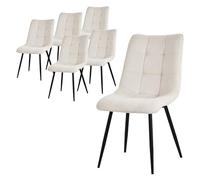 ML-Design Set de 6 Chaises de Salle à Manger Beige, avec Revêtement en Tissu Polyester et Pieds Métalliques Noirs, Chaises de Cuisine avec Dossier, Chaises Rembourrées pour Salon Bureau, Kit Montage