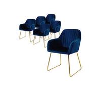 ML-Design Set de 6 Chaises de Salle à Manger, Bleu, Assise Rembourrée en Velours, Pieds Dorés en Métal, avec Dossier et Accoudoirs Ergonomiques, Fauteuil Moderne de Salon Bureau Chambre Cuisine