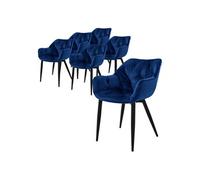 ML-Design Set de 6 Chaises de Salle à Manger, Bleu Foncé, Assise Rembourrée en Velours, Pieds Métalliques Noir, avec Dossier et Accoudoirs Ergonomiques, Fauteuil Moderne Salon Bureau Chambre Cuisine