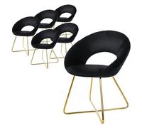 ML-Design Set de 6 Chaises de Salle à Manger, en Velours, Noir, avec Dossier en Demi-Coque Rond, Pieds en Forme de X Métalliques Dorés, Fauteuil Ergonomique de Table à Manger, Chaise Rembourrée