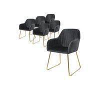 ML-Design Set de 6 Chaises de Salle à Manger, Gris, Assise Rembourrée en Velours, Pieds