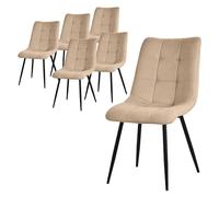 ML-Design Set de 6 Chaises de Salle à Manger Marron Clair, avec Revêtement en Tissu Polyester et Pieds Métalliques Noirs, Chaises de Cuisine avec Dossier, Chaises Rembourrées pour Salon Bureau