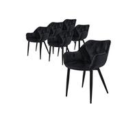 ML-Design Set de 6 Chaises de Salle à Manger Noir Assise Rembourrée en Velours Pieds Métalliques Noir avec Dossier et Accoudoirs