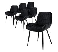 ML-Design Set de 6 Chaises de Salle à Manger, Noir, avec Dossier et Accoudoirs, Assise Velours, Pieds Métal Noir, Style Rétro, Fauteuil Moderne de Salon Bureau Cuisine, Matériel de Montage Inclus