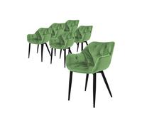 ML-Design Set de 6 Chaises de Salle à Manger, Sauge, Assise Rembourrée en Velours, Pieds Métalliques Noir, avec Dossier et Accoudoirs Ergonomiques, Fauteuil Moderne de Salon, Bureau, Chambre, Cuisine