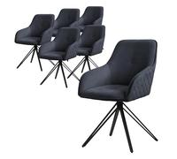 ML-Design Set de 6X Chaise de Salle à Manger, Anthracite, en Textile Tissé, Chaise Rembourrée avec Accoudoirs/Dossier, Pivotante à 360°, Pieds en Métal, Fauteuil Ergonomique Élégant de Salon Cuisine