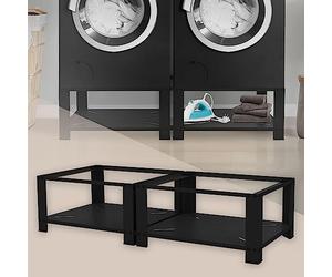 ML-Design Socle pour Machine à Laver Double avec 2 Étagère, Acier, Noir, 128x54 cm, 2x150kg, Support Lave-Linges Standard, Pieds Antidérapants, Support Base de Lave-Linge, Estrade de 32 cm de Hauteur