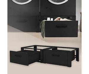 ML-Design Support pour Machine à Laver Double avec 2 Tiroirs Coulissants, Noir, 128x53,5x31,5 cm, Socle avec 2 Compartiments 2x150 kg, Acier, Base de Lave-Linge, Sous-armoire, Plateforme Haut 31,5 cm