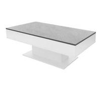 Table basse 110x60x40 cm blanc/imitation béton en panneau de particules, y compris 2 compartiments de rangement
