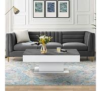 ML-Design Table Basse avec 2 Compartiments de Rangement, 110 x 60 x 40 cm, Plateau Relevable, Aspect Béton/Blanc, Panneau de Particules Revêtu de Mélamine, Table d'Appoint Salon avec Fonction Coffre