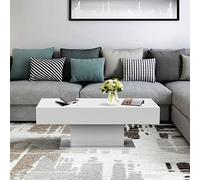 ML-Design Table Basse avec 2 Compartiments de Rangement, 110 x 60 x 40 cm, Plateau Relevable, Blanc, Panneau de Particules Revêtu de Mélamine, Table d'Appoint Salon Bureau Moderne avec Fonction Coffre