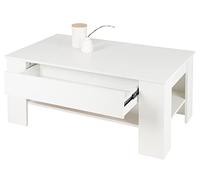 ML Design Table Basse Blanc avec 1 Tiroir et Une Étagère, 110×65×48 cm, Aggloméré, Table d'Appoint Moderne, Table de Salon Élégante, Table de Canapé avec Surface de Rangement, Table Console de Café