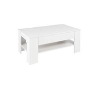 ML DESIGN Table Basse Blanc avec 1 Tiroir et une Étagère, 110×65×48 cm, Aggloméré, Table d'Appoint Moderne, Table de Salon