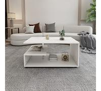 ML-Design Table Basse Blanc avec Barre Décorative en Métal, 91x41x52,6 cm, Moderne, Minimaliste, Spacieuse avec Surface de Rangement sur 3 Étages, Table d'appoint en Bois, Meuble de Salon Canape Café