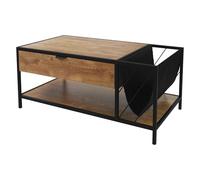 ML-Design Table Basse d'Appoint Salon, 100x54x45 cm, Marron/Noir, Aspect Chêne Rustique, Plateau Mélaminé, avec Tiroir et Compartiment de Rangement, Structure Robuste en Acier, Design Moderne