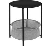 ML-Design Table d'appoint rond Ø43 cm x H51 cm noir en métal avec panier de rangement en tissu plateau amovible design moderne bout de canapé petite table de chevet console de salon chambre à coucher