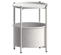 ML-Design Table d'Appoint Ronde Ø45,5 x H 52,5 cm, Blanc, en Métal, Table Basse avec Panier en Tissu, Plateau Amovible, Table de