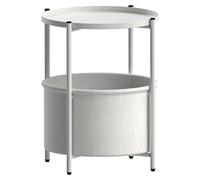 ML-Design Table d'Appoint Ronde Ø45,5 x H 52,5 cm, Blanc, en Métal, Table Basse avec Panier en Tissu, Plateau Amovible, Table de Salon avec Espace de Rangement, Design Moderne, Table de Salon/Chevet