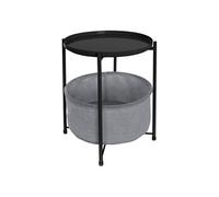 ML-Design Table d'appoint ronde Ø 45,5 x H 52,5 cm noir cadre en métal avec compartiment de rangement en tissu plateau amovible design moderne bout