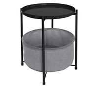 ML-Design Table d'Appoint Ronde Ø45,5 x H 52,5 cm, Noir, en Métal, Table Basse avec Panier en Tissu, Plateau Amovible, Table de Salon avec Espace de Rangement, Design Moderne, Table de Salon/Chevet