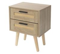 ML-Design Table de Chevet avec 2 Tiroirs 40x50,5x30cm, Meuble Rustique en Bois, Aspect Chêne et Rotin, Armoire Table de Nuit Commode
