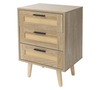 ML-Design Table de Chevet avec 3 Tiroirs 45x63x34 cm, Meuble Rustique en Bois, Aspect Chêne et Rotin, Armoire avec Pieds, Table de Nuit, Commode Moderne pour Salon, Salle à Manger, Chambre à Coucher