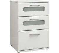 ML-Design Table de Nuit avec 3 Tiroirs, dont 2 avec Insert en Verre Satiné, Blanc,