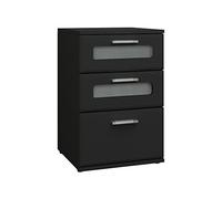 ML-Design Table de Nuit avec 3 Tiroirs, Dont 2 avec Insert en Verre Satiné, Noir, 40x60x38 cm, en Bois MDF, Table de Chevet, Console de Nuit Commode, Adaptée à Chaque Lit Chambre à Coucher ou Bureau