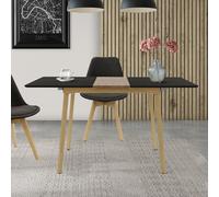 ML-Design Table de Salle à Manger Extensible, Noir, 110/140x75x76,5 cm, pour 4-6 Personnes, Plateau en MDF, Piètement en Acier Thermolaqué, Rectangulaire, Système de Rails, Pieds Antidérapants