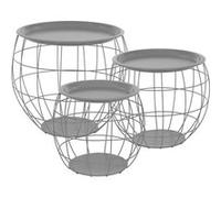 ML-Design Table Set 3x Table d'appoint Ø31 cm Ø38 cm Ø47 cm ronde gris corbeilles métalliques plateau amovible avec espace de rangement design modern tables gigognes empilables de salon console café G