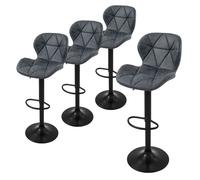 ML-Design Lot de 4 tabourets de bar en simili anthracite rembourrées avec dossier et repose-pieds hauteur réglable 59-79 cm pivotante à 360° chaise