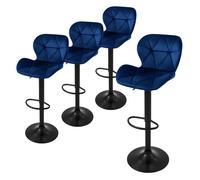 ML-Design Tabouret de bar, set de 4, revêtement en velours, bleu, avec dossier et repose-pieds, hauteur 63-83cm