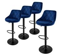ML-Design Lot de 4 Tabourets de Bar en Velours, Bleu, Chaise Rembourrée avec Dossier et