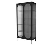 ML-Design Vitrine de Salon 80x175x40 cm, Noir, Armoire avec 5 Compartiments de Rangement/Étagères et 2 Portes, Métallique en Acier