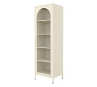 ML-Design Vitrine Étroite Crème 45x145x35 cm, Meuble Haut en Acier avec Porte Unique et 5 Compartiments Réglables, Rangement Vertical Moderne pour Cuisine, Séjour, Bureau, Salle à Manger, Salon