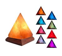 Mlamat Lampe pyramide de de sel Lampe à ions négatifs avec libération de lumière colorée de sel de l'Himalaya avec base en bois