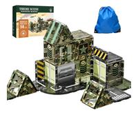Mldnld Set de tuiles magnétiques thème Militaire, 58 pièces Blocs Construction magnétiques avec Sac, Jouet STEM éducatif pour Enfants dès 3 Ans