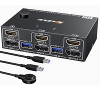 MLEEDA Commutateur KVM Displayport + HDMI 2 PC 2 Moniteurs 4K à 60 Hz, Switch KVM Double écran avec 4 Ports USB 3.0 pour 2 PC, Partage 2 écrans, Clavier, Souris et Imprimante