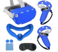MLemonVR Kit de protection en silicone compatible avec Oculus/Meta Quest 2, y compris capuchon de bouton de contrôle, visière faciale et bouchon d'objectif de protection de la peau pour Quest 2_ Bleu