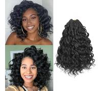 MLETUILPS Pre Looped Ocean Wave Crochet Hair 8 Packs Boho Curly Crochet Hair Short Ocean Braids Pre Twisted Synthetic Deep Wavy Cheveux Braids for Women (1B#, 10 inch)