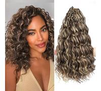 MLETUILPS Pre Looped Ocean Wave Crochet Hair 8 Packs Boho Curly Crochet Hair Short Ocean Braids Pre Twisted Synthetic Deep Wavy Crochets Braids for Women (4H27#, 14 inch)