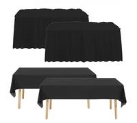 MLETULIPS 4 Pcs Plastic Table Skirts and Stain Proof Table Cloths 54 x 108 in Plastic Tablecloth Multi Pack 168 x 29 in Table Skirts Disposable for Wedding Birthday Easter Party (Black)