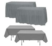MLETULIPS 4 Pcs Plastic Table Skirts and Stain Proof Table Cloths 54 x 108 in Plastic Tablecloth Multi Pack 168 x 29 in Table Skirts Disposable for Wedding Birthday Easter Party (Grey)