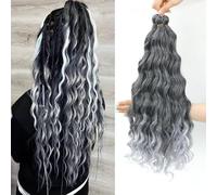 MLETULIPS Curly Crochet Braiding Hair Extensions Deep Wave Braiding Hair Ocean Wave Crochet Cheveux Soft Synthetic Bohemian Curly Water Ondulés Crochets Braids for Women (T1B/Grey#, 20 inch/3 pack)